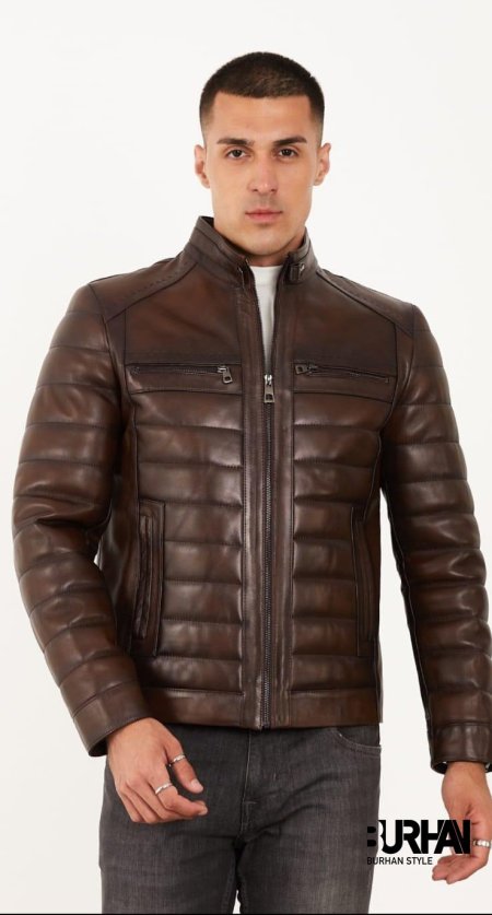 جاكيت جلد طبيعي رجالي مكفول سنة